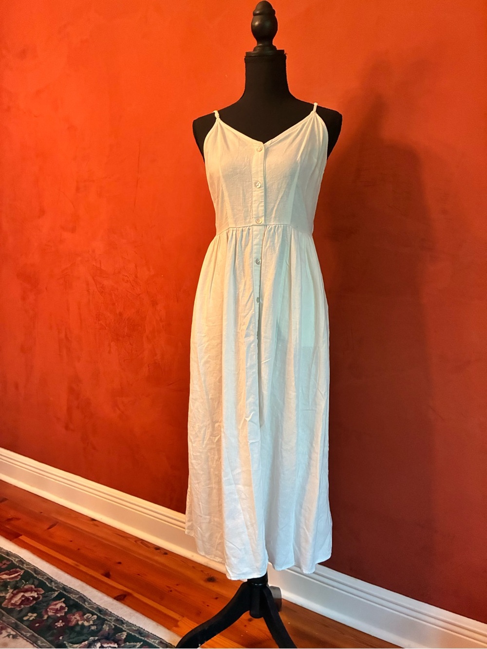 A New Day Women's Linen Blend Button-Front Maxi Dress with Spaghetti Straps Sz S - Picture 13 of 13